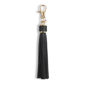 Black Faux Leather Bag Tassel Keyring 15cm