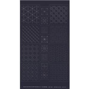Sashiko Tsumugi Preprinted Geo 20 Black Fabric Panel 108x61cm 
