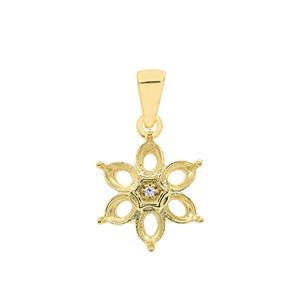 Gold Plated 925 Sterling Silver Flower Oval Pendant Mount (To fit 5x4mm gemstone) Inc. 0.02cts White Zircon Brilliant Cut Round 1.50mm -1Pcs