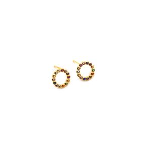 Gold Plated 925 Sterling Silver Round Earrings Approx 12mm With Multi Coloured CZ (1 Pair)
