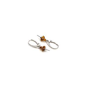 Baltic Cognac Amber Sterling Silver Triple Bead Hoop Earrings with Peg. (1pair)