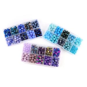 Beautiful Bead Mixes - Storage Box with Light Blue, Dark Blue & Purple Glass Beads, Resin Beads and Quartz Chips,10 Component