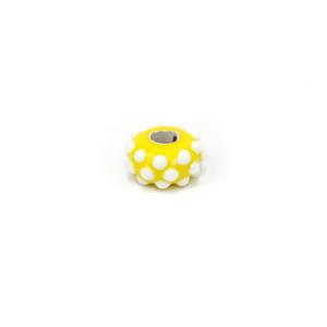 Preciosa Yellow/White Polka Dot Round Lampwork Bead  Approx. 9x18mm (1pk)