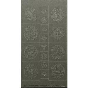 Sashiko Tsumugi Preprinted Kamon 19 Dark Green Fabric Panel 108x61cm 