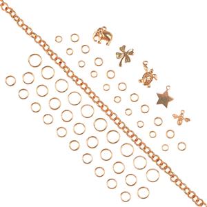 Rose Gold Plated Base Metal Charm Bracelet, Split Ring Project With Instructions By Debbie Kershaw