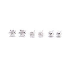 925 Sterling Silver White Topaz Head Pins, 6pcs (3 designs) 