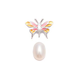 925 Sterling Silver Butterfly Pendant With Freshwater Cultured Pearl & White Topaz