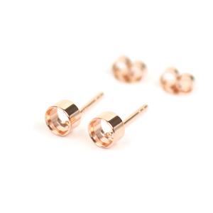 Rose Gold Plated 925 Sterling Silver Tube Set Studs for 4mm Gemstones