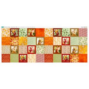 Debbi Moore Autumn Fairies Red 40 Squares Fabric Panel (140cm x 59cm)