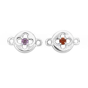 925 Sterling Silver Clover Connector With 0.25cts Amethyst & Red Garnet Approx 3mm, 2pcs