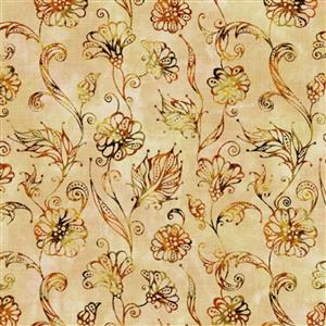 Dan Morris All A Flutter Collection Viney Floral Tan Fabric 0.5m