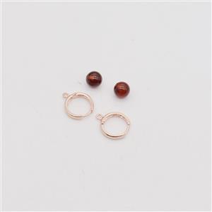 Baltic Cherry Amber Approx. 8mm Half Drilled with Rose Gold Plated Sterling Silver Hoop Earrings and Peg (1pair)