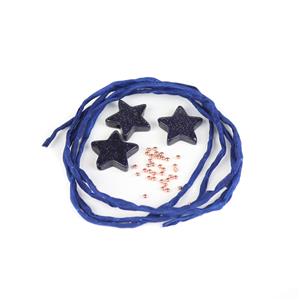 Goldstone Stars: x3 Goldstone Stars, 925 Rose Gold Spacer Beads & Navy Silk Cord 