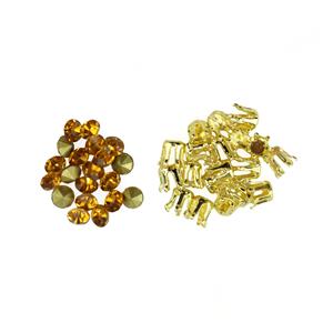 20 x 3mm Gold Plated Base Metal Snap Settings with Yellow Glass stones