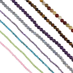240cts Multi Gemstones in Plain Rounds Approx 4mm & Faceted Rounds Approx 2mm, Set of 8 Strands