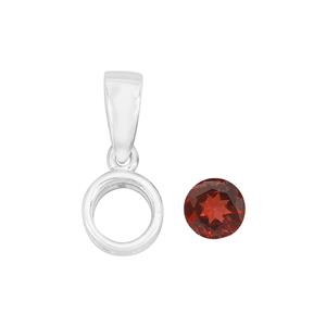 925 Sterling Silver Tab Setting Pendant With 0.60cts Red Garnet Round Approx 5mm