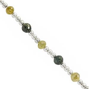 2.40cts Blue & Yellow Diamond Faceted Rounds, Approx 2 -3mm, 8cm Strand With Silver ball Spacers 