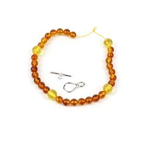 Amber Mini Make; Baltic Cognac (6mm) & Lemon (8mm) Amber Rounds & Sterling Silver Toggle Clasp