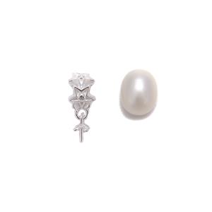 925 Sterling Silver Star Bail with Peg with White Rice Pearl 7x9mm