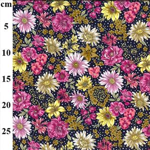 Navy Bright Large Floral Cotton Poplin Fabric 0.5m