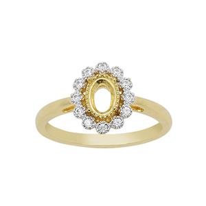 Gold Plated 925 Sterling Silver Oval Ring Mount (To fit 6x4mm gemstones) Inc. 0.18cts White Zircon Brilliant Cut Round 1.30mm- 1 Pcs