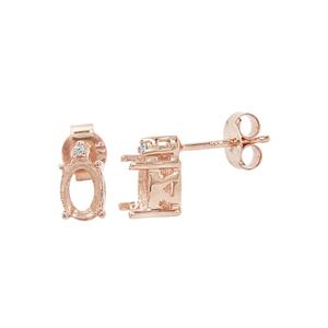 Rose Gold Plated 925 Sterling Silver Oval Earring Mount (To fit 7x5mm Gemstone) Inc. 0.03cts White Zircon Brilliant Cut Round 1.25mm- 1pair