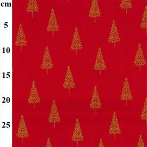 Shining Christmas Trees Glitter Print Red Fabric 0.5m