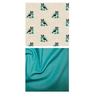 French Bull Dog All-Over Linen Look & Jade Fabric Bundle (1m) Save £2