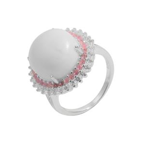 925 Sterling Silver White Topaz & Pink Spinel Ring Mount with 12mm Giant Clam Cabochon