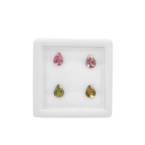 0.90ct Multi-Colour Tourmaline Brilliant Pear Approx 5x4mm Loose Gemstones, (Pack of 4)