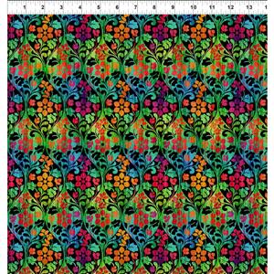 Jason Yenter Vivid Collection Floral Oval Rainbow Fabric 0.5m