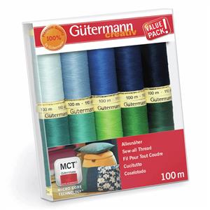 Gütermann Sew-All Thread Set Blue & Green Colours Pack 10 x 100m