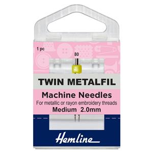 Hemline Sewing Machine Needle Metalfil Twin 1 Piece