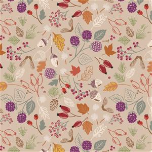 Lewis & Irene Cassandra Connolly Squirrelled Away Collection Woodland Harvest Light Taupe Fabric 0.5m