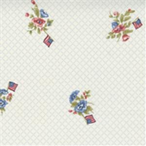 Moda Belle Isle Flags & Flowers Americana Patriotic on Cream Fabric 0.5m