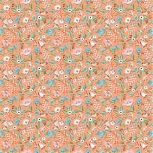 Poppie Cotton Garden Party Collection Tossed Flowers Pink Fabric 0.5m
