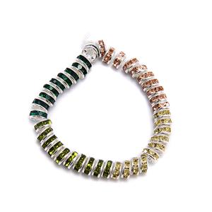 Silver Plated Spacer Beads with Marigold, Yellow, Peridot & Green Stones, Approx 7mm, 40pcs