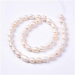 Freshwater Cultured White Ringed Rice Pearls, 38cm Strand