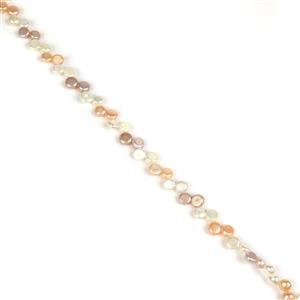 Mixed Natural Colour Side-Drilled Freshwater Cultured Button Pearls Approx 6-7mm, 38cm Strand