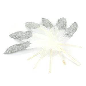Half Dipped Silver Glitter Feathers - 6PK