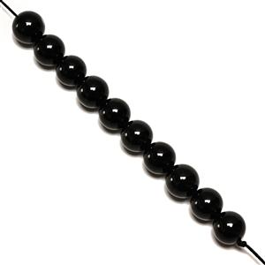 80cts Type A Black Jadeite Plain Rounds, Approx 10mm, 10cm Strand