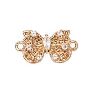 Rose Gold Plated 925 Sterling Silver Butterfly Connector with White Topaz, Approx 9x15mm