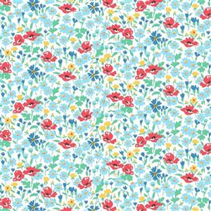 Liberty Riviera Coastal Blues Wildflower Poppy Fabric 0.5m