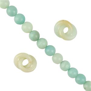200cts 2x Amazonite Double Hoops Approx 15mm & 1 x8mm Amazonite Rounds, 38cm Strand