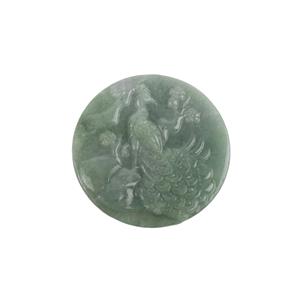 245cts Double-Side Carved Peacock & Phoenix Type A Oil Green Jadeite Pendant, Approx 50mm, 1pcs