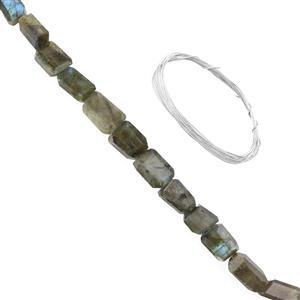 Tarragon Flash - Labradorite Faceted Tumbles & 1m 925 Sterling Silver Wire 0.4mm