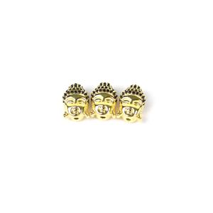 Gold Plated 925 Sterling Silver Buddha Head Spacer Bead With Black Cubic Zirconia Approx 9x12mm 3pc