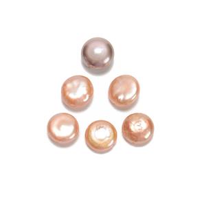 Mixed Natural Colour Freshwater Cultured Coin Pearls, Approx 10-11mm, pack of 6pcs