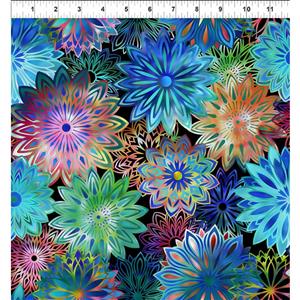 Jason Yenter Dazzle Collection Floral Blooms Peacock Fabric 0.5m