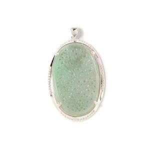 30ct Type A Oil Green Jadeite Carving Pendant, Approx 25x40mm, with 925 Sterling Silver Mount